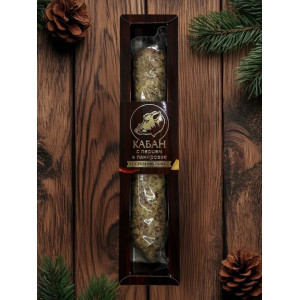 Колбаса из мяса Кабана, сырокопчёная, с перцем в панировке из пармезана, в подарочной упаковке